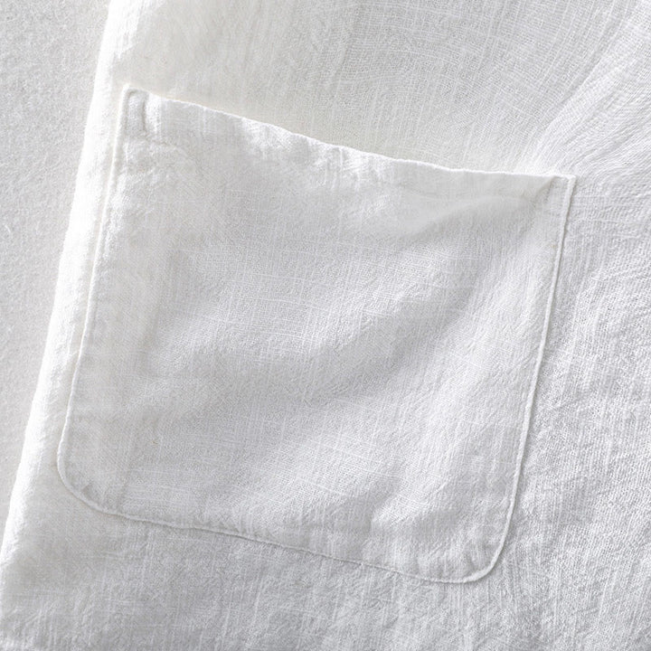 Buddha Stones Summer Casual Solid Color Button Design Stand Collar Men's Short Sleeve Cotton Linen Shirt WIth Pockets - image 5