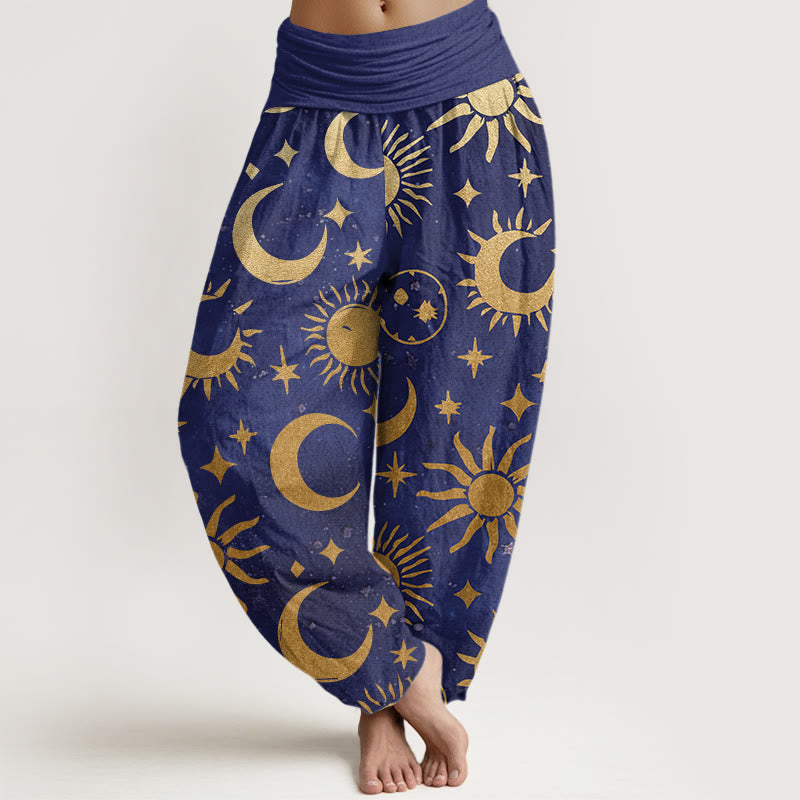 Buddha Stones Crescent Moon Sun Stars Pattern Design Women's Elastic Waist Harem Pants - SlateBlue - US22，UK/AU26，EU54 (6XL) - image 4