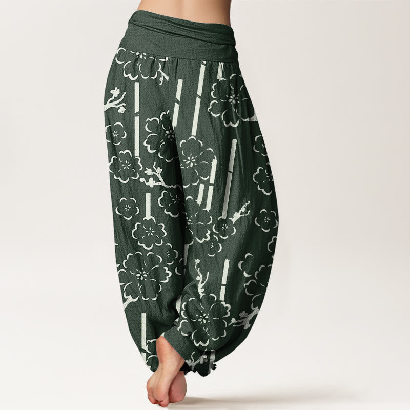 Buddha Stones Floral Lines Pattern Design Women's Elastic Waist Harem Pants - image 1