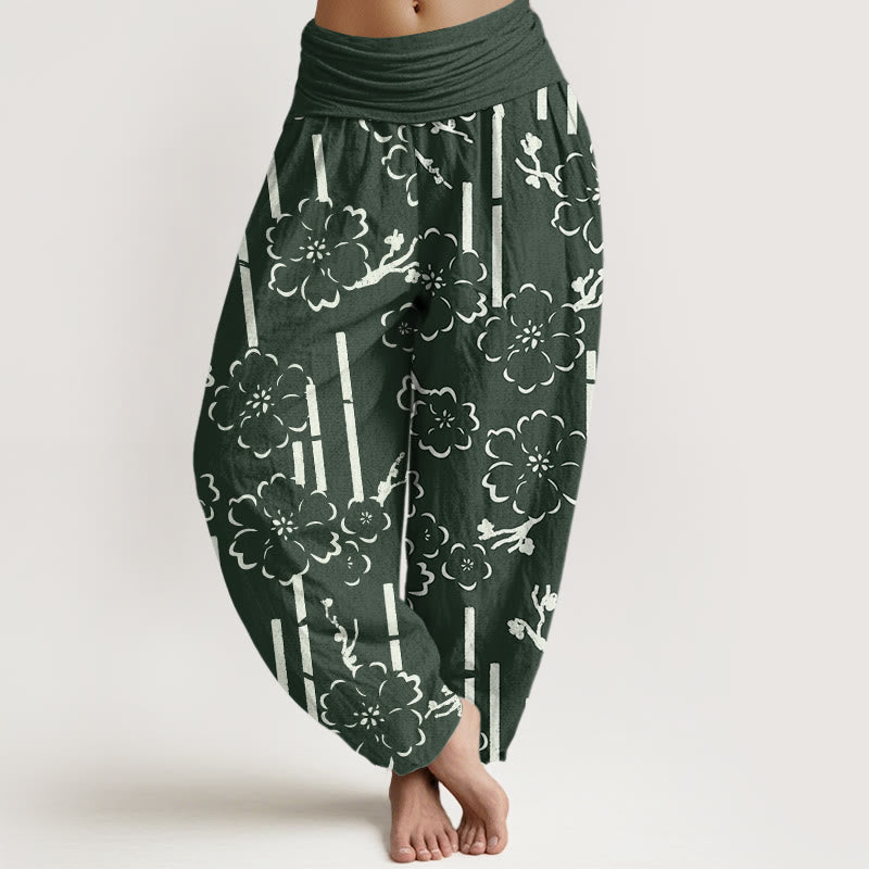 Buddha Stones Floral Lines Pattern Design Women's Elastic Waist Harem Pants - SeaGreen - US22，UK/AU26，EU54 (6XL) - image 0