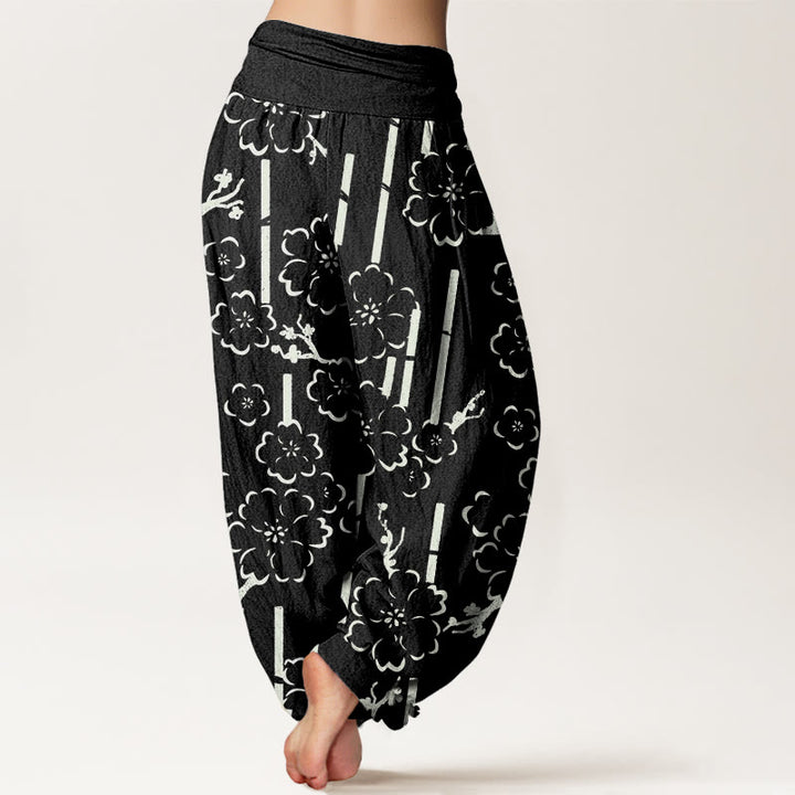 Buddha Stones Floral Lines Pattern Design Women's Elastic Waist Harem Pants - image 5