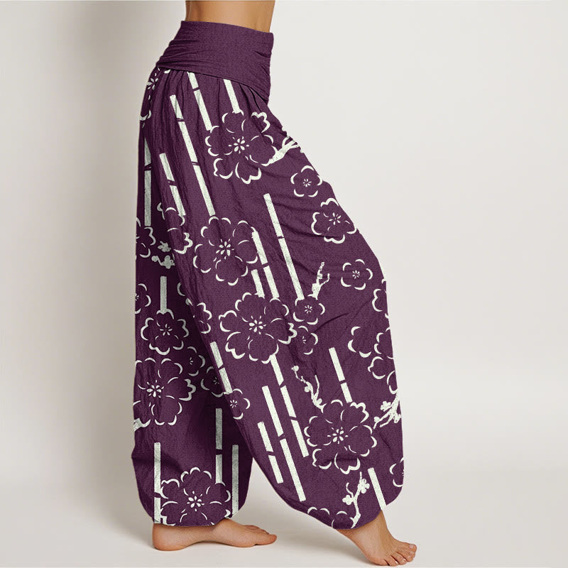 Buddha Stones Floral Lines Pattern Design Women's Elastic Waist Harem Pants - image 9