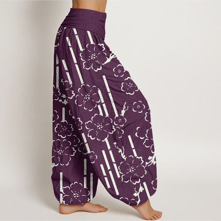 Buddha Stones Floral Lines Pattern Design Women's Elastic Waist Harem Pants - image 9