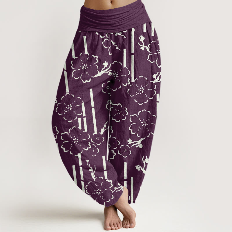 Buddha Stones Floral Lines Pattern Design Women's Elastic Waist Harem Pants - Purple - US22，UK/AU26，EU54 (6XL) - image 7