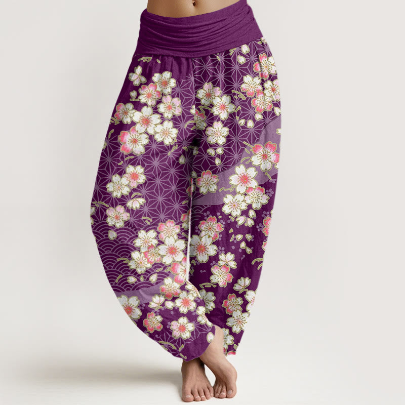 Buddha Stones Pink Cherry Blossoms Six-pointed Stars Pattern Design Women's Elastic Waist Harem Pants - Purple - US22，UK/AU26，EU54 (6XL) - image 7