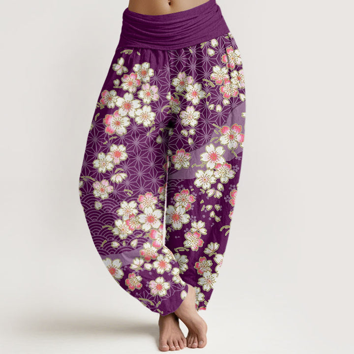 Buddha Stones Pink Cherry Blossoms Six-pointed Stars Pattern Design Women's Elastic Waist Harem Pants - Purple - US22，UK/AU26，EU54 (6XL) - image 7