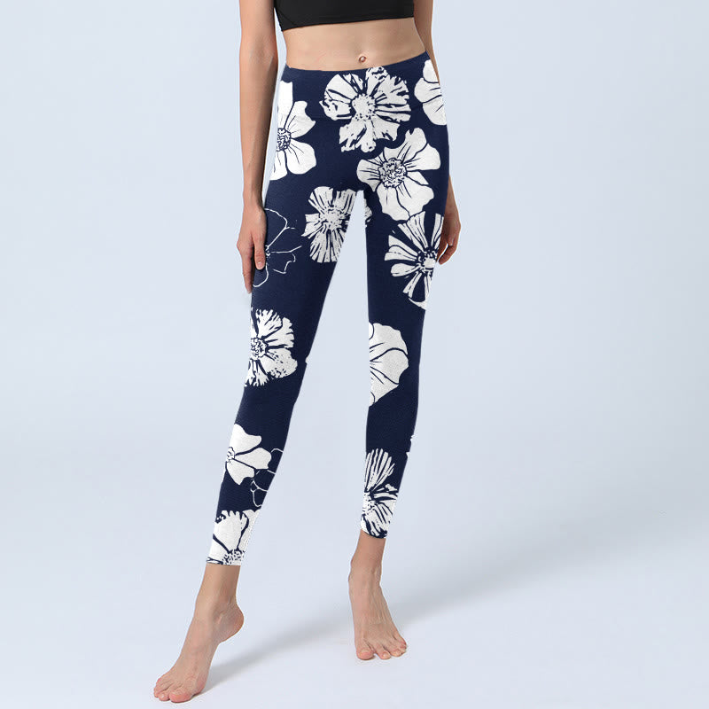Buddha Stones Large White Petals Plants Pattern Print Gym Leggings Women's Yoga Pants - image 5
