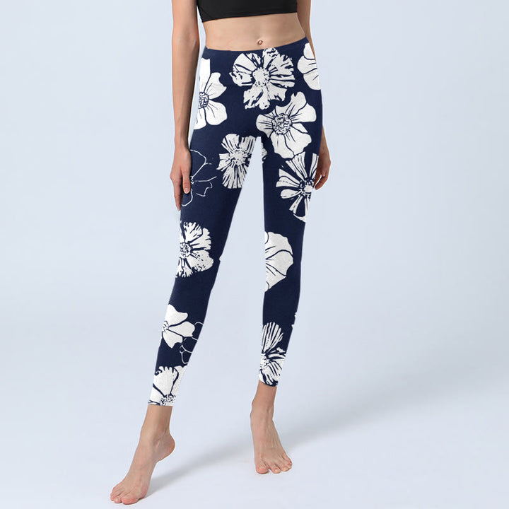 Buddha Stones Large White Petals Plants Pattern Print Gym Leggings Women's Yoga Pants - image 5