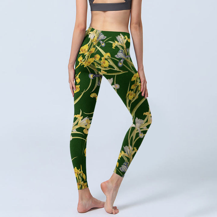 Buddha Stones Green Iris Pattern Print Gym Leggings Women's Yoga Pants - image 4