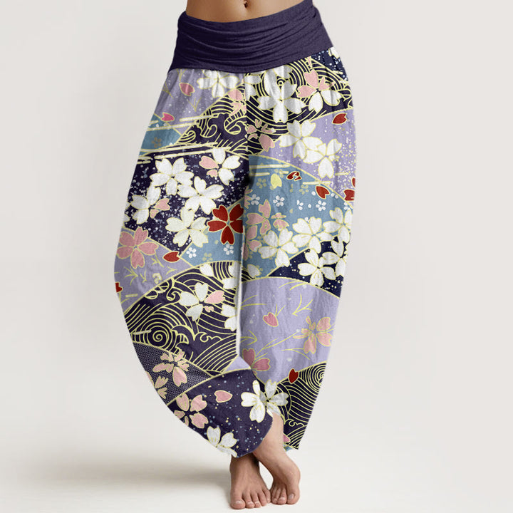 Buddha Stones Colorful Flowers Fan-shaped Pattern Design Women's Elastic Waist Harem Pants - Purple - US22，UK/AU26，EU54 (6XL) - image 7