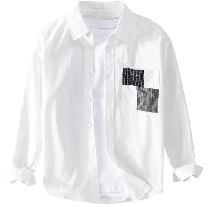 Buddha Stones Spring Daily Line Patchwork Design Lapel Men's Long Sleeve Cotton Linen Shirt With Pockets - image 14