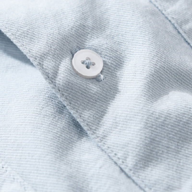 Buddha Stones Daily Pure Color Lapel Men's Short Sleeve Cotton Linen Shirt With Pockets - image 6