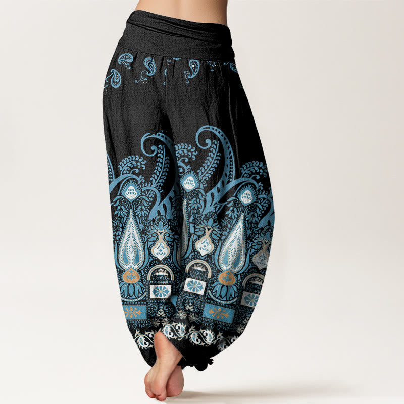 Buddha Stones Paisley Floral Pattern Women's Elastic Waist Harem Pants - image 1