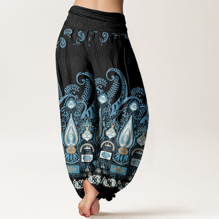 Buddha Stones Paisley Floral Pattern Women's Elastic Waist Harem Pants - image 1