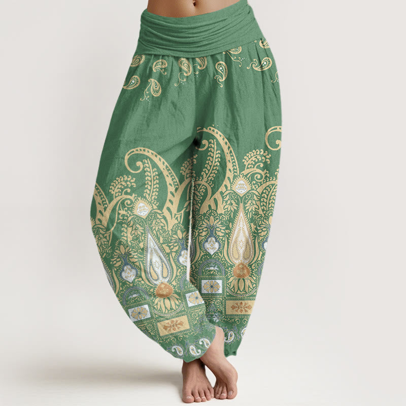 Buddha Stones Paisley Floral Pattern Women's Elastic Waist Harem Pants - MediumSeaGreen - US22，UK/AU26，EU54 (6XL) - image 4