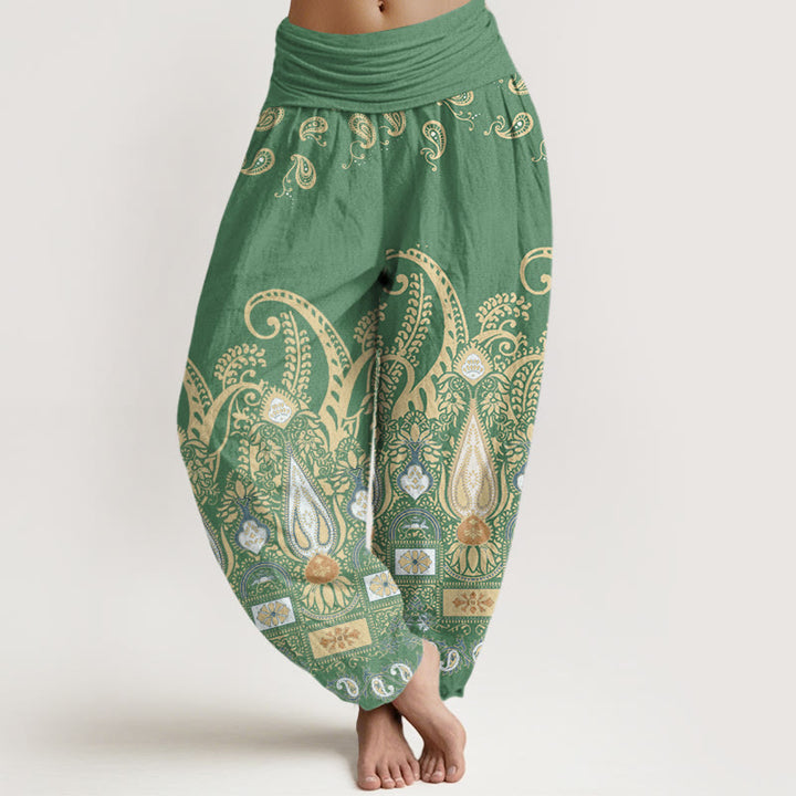 Buddha Stones Paisley Floral Pattern Women's Elastic Waist Harem Pants - MediumSeaGreen - US22，UK/AU26，EU54 (6XL) - image 4