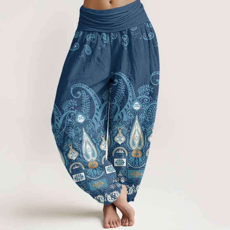 Buddha Stones Paisley Floral Pattern Women's Elastic Waist Harem Pants - DarkBlue - US22，UK/AU26，EU54 (6XL) - image 7