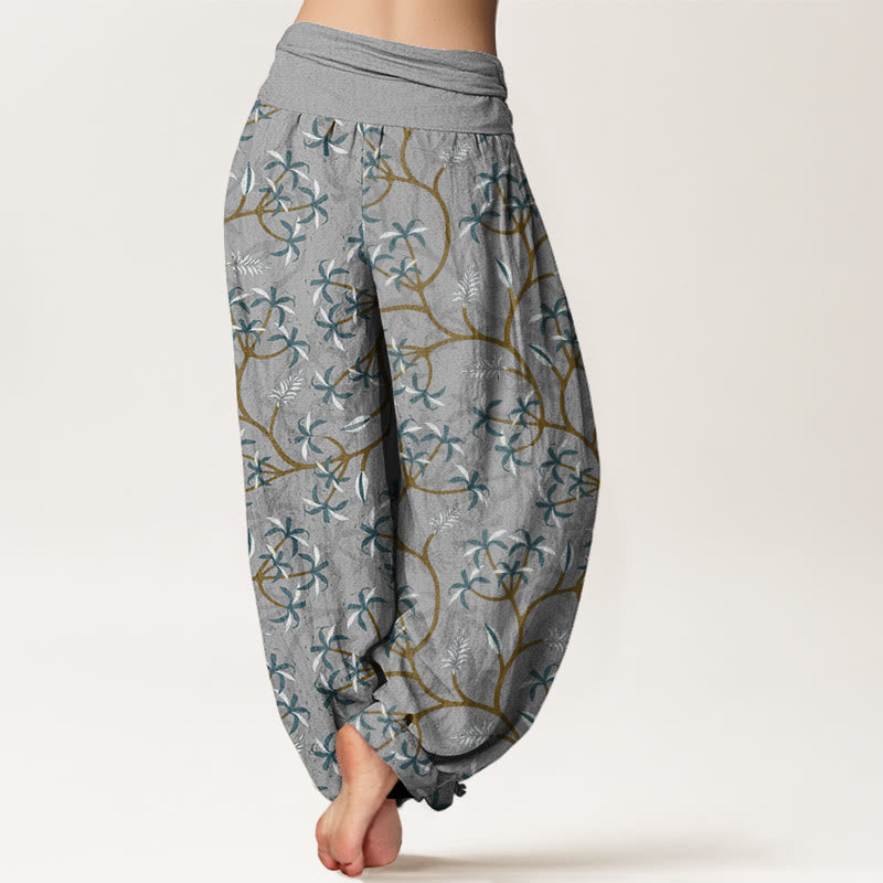 Buddha Stones Golden Branches Leaves Flower Pattern Women's Elastic Waist Harem Pants - image 5