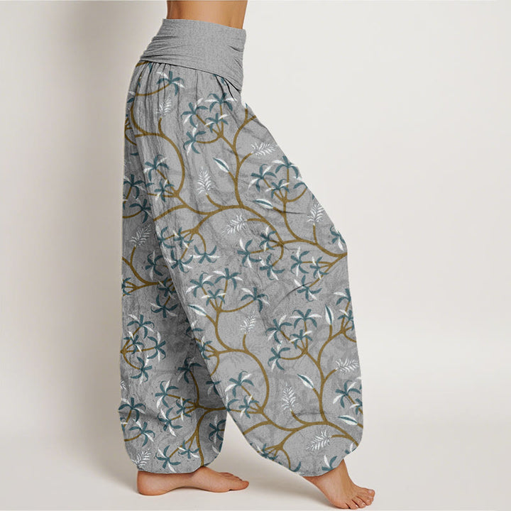 Buddha Stones Golden Branches Leaves Flower Pattern Women's Elastic Waist Harem Pants - image 6
