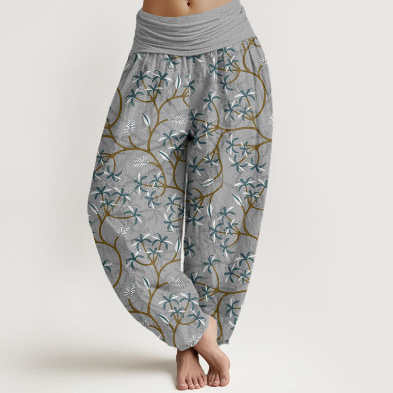 Buddha Stones Golden Branches Leaves Flower Pattern Women's Elastic Waist Harem Pants - Silver - US22，UK/AU26，EU54 (6XL) - image 4