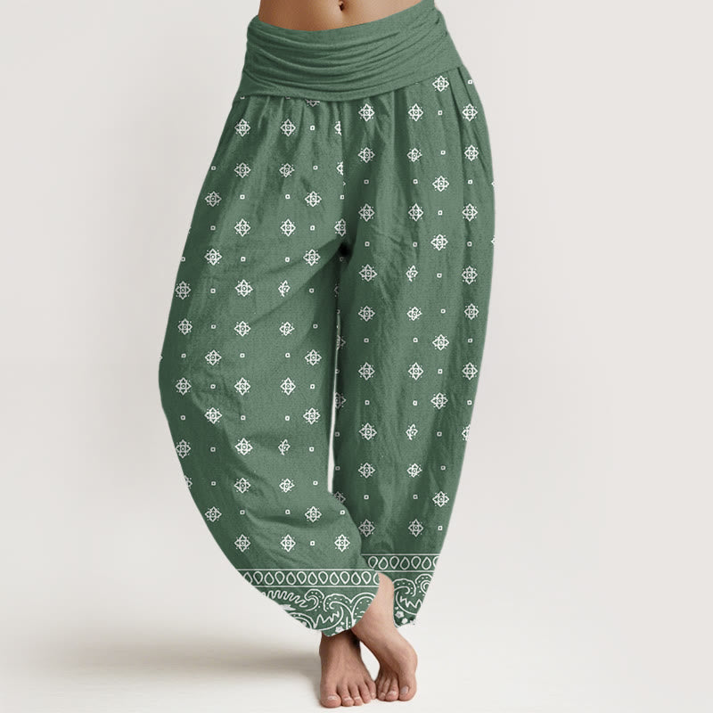 Buddha Stones Paisley Geometric Pattern Women's Elastic Waist Harem Pants - MediumSeaGreen - US22，UK/AU26，EU54 (6XL) - image 0