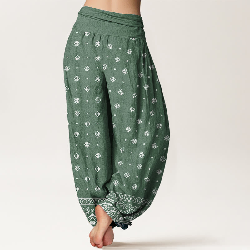 Buddha Stones Paisley Geometric Pattern Women's Elastic Waist Harem Pants - image 1