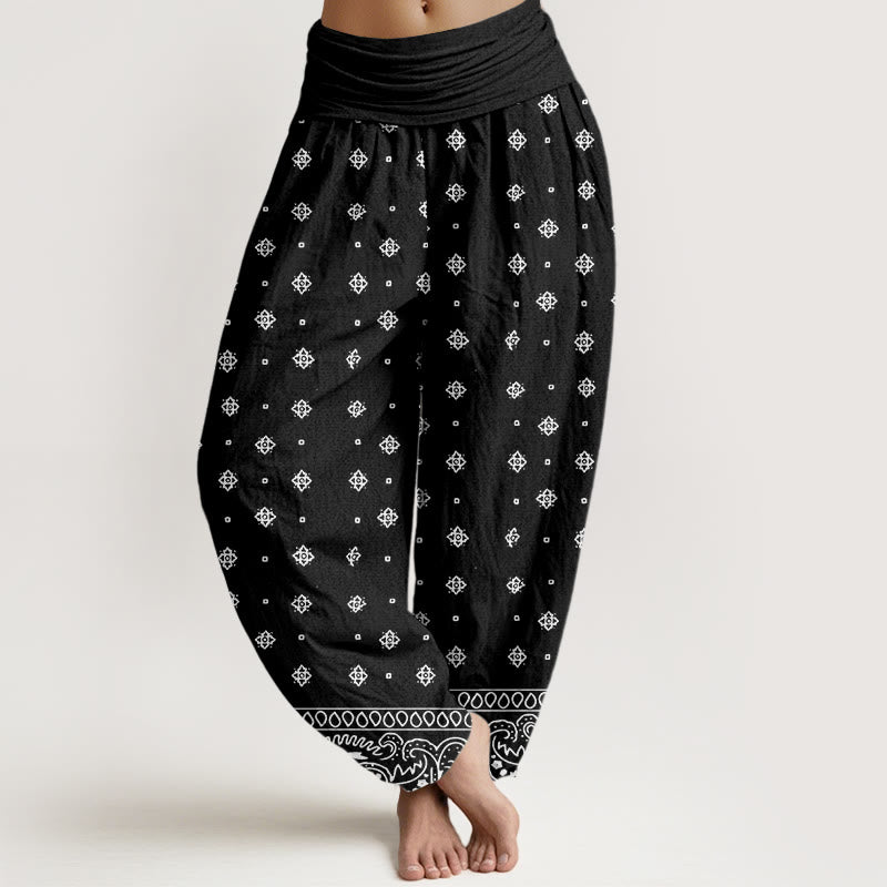 Buddha Stones Paisley Geometric Pattern Women's Elastic Waist Harem Pants - Black - US22，UK/AU26，EU54 (6XL) - image 7