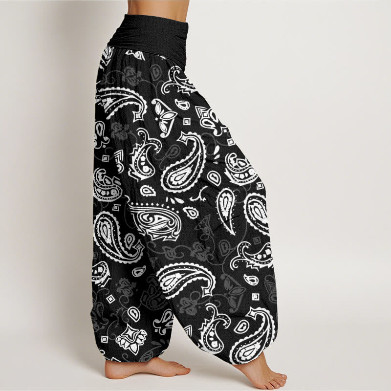 Buddha Stones Casual White Paisley Pattern Women's Elastic Waist Harem Pants - image 2