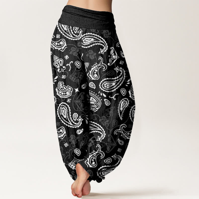 Buddha Stones Casual White Paisley Pattern Women's Elastic Waist Harem Pants - image 1