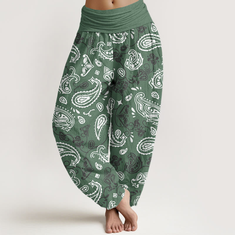 Buddha Stones Casual White Paisley Pattern Women's Elastic Waist Harem Pants - MediumSeaGreen - US22，UK/AU26，EU54 (6XL) - image 4