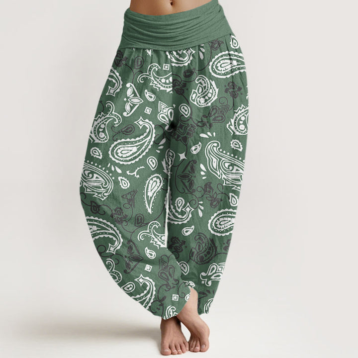 Buddha Stones Casual White Paisley Pattern Women's Elastic Waist Harem Pants - MediumSeaGreen - US22，UK/AU26，EU54 (6XL) - image 4