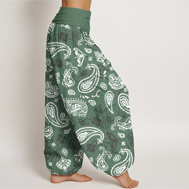Buddha Stones Casual White Paisley Pattern Women's Elastic Waist Harem Pants - image 6