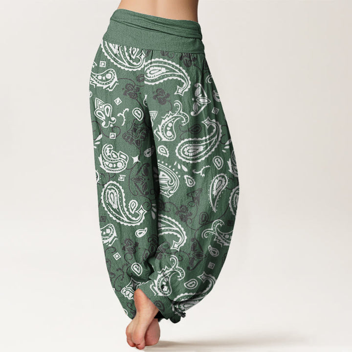 Buddha Stones Casual White Paisley Pattern Women's Elastic Waist Harem Pants - image 5