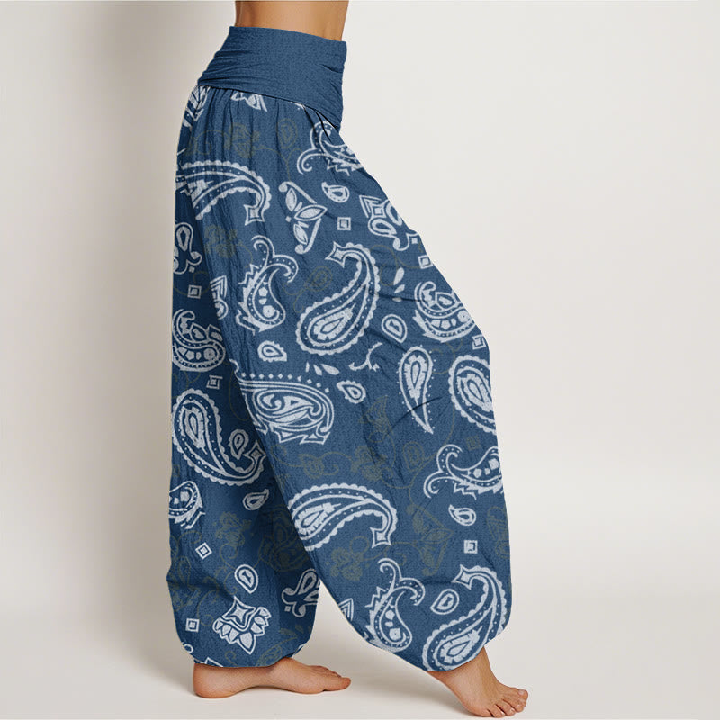 Buddha Stones Casual White Paisley Pattern Women's Elastic Waist Harem Pants - image 9