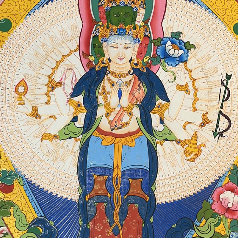 Buddha Stones Tibetan Thangka Painting Yellow God of Wealth Green Tara Avalokitesvara Handmade Decoration Blind Box(Random Style) - image 6