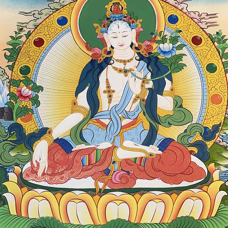 Buddha Stones Tibetan Thangka Painting Yellow God of Wealth Green Tara Avalokitesvara Handmade Decoration Blind Box(Random Style) - image 12