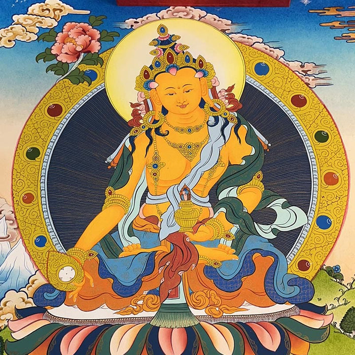 Buddha Stones Tibetan Thangka Painting Yellow God of Wealth Green Tara Avalokitesvara Handmade Decoration Blind Box(Random Style) - image 17