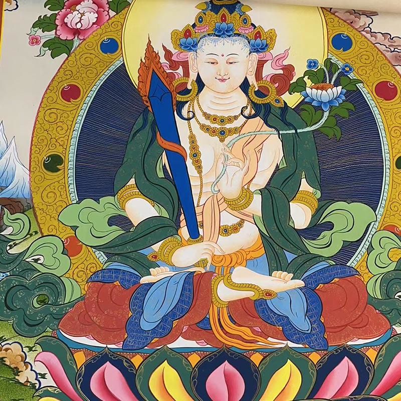 Buddha Stones Tibetan Thangka Painting Yellow God of Wealth Green Tara Avalokitesvara Handmade Decoration Blind Box(Random Style) - image 19