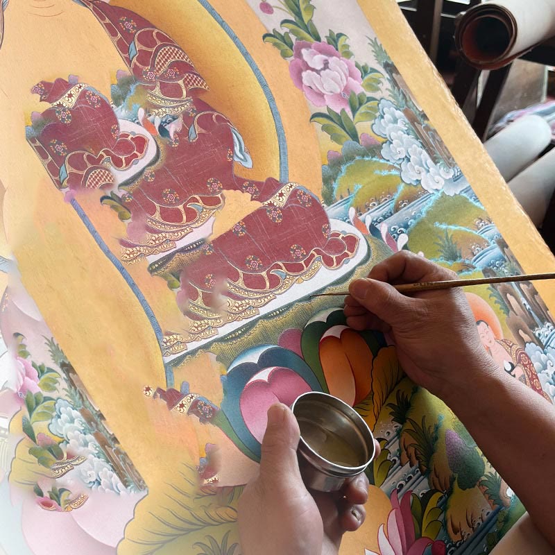 Buddha Stones Tibetan Thangka Painting Yellow God of Wealth Green Tara Avalokitesvara Handmade Decoration Blind Box(Random Style) - image 24