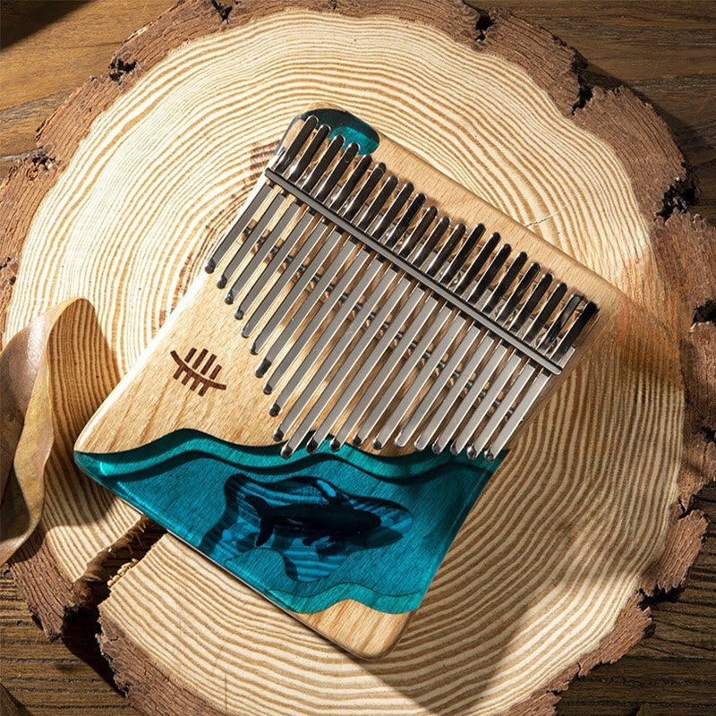 Buddha Stones Kalimba 17/21 Keys Thumb Piano Beech Wood Deep Sea Blue Whale Portable Finger Piano - image 1