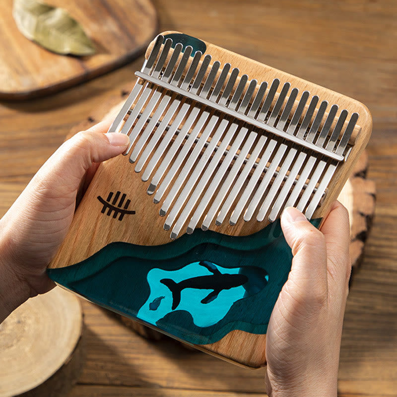 Buddha Stones Kalimba 17/21 Keys Thumb Piano Beech Wood Deep Sea Blue Whale Portable Finger Piano - image 3