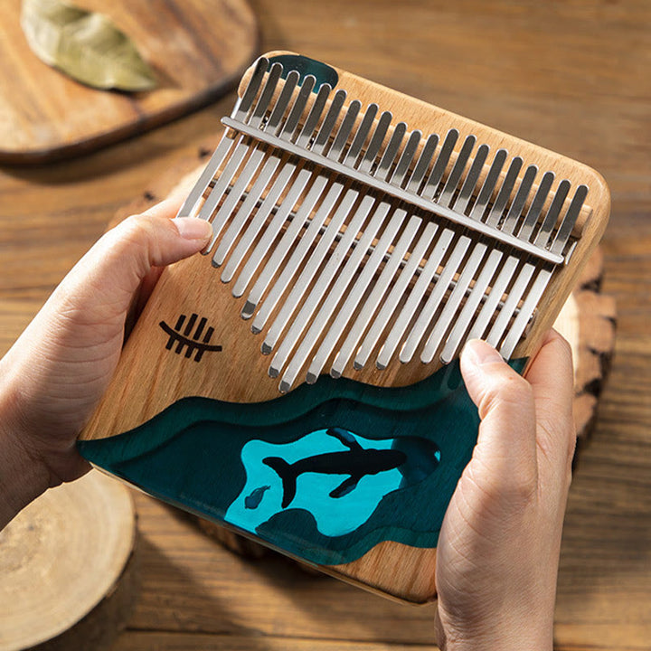 Buddha Stones Kalimba 17/21 Keys Thumb Piano Beech Wood Deep Sea Blue Whale Portable Finger Piano - image 3