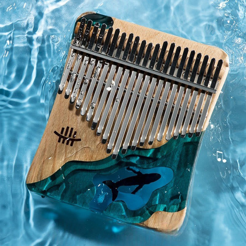 Buddha Stones Kalimba 17/21 Keys Thumb Piano Beech Wood Deep Sea Blue Whale Portable Finger Piano - 21 Keys Blue Whale Square Style - image 0