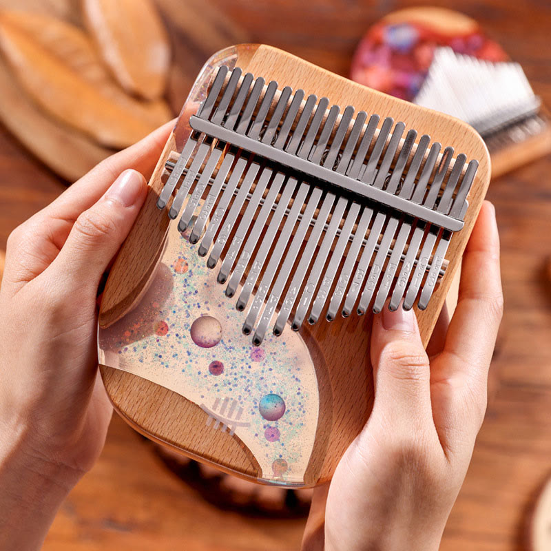 Buddha Stones Kalimba 17/21 Keys Thumb Piano Beech Wood Planet Universe Portable Finger Piano - 17 Keys - image 1