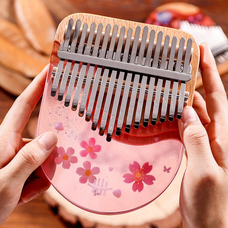 Buddha Stones Kalimba 17/21 Keys Thumb Piano Beech Wood Pink Cherry Portable Finger Piano - Transparent Pink Cherry 17 Keys - image 1