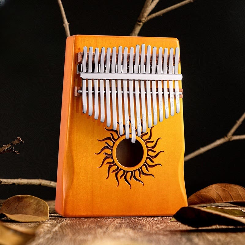 Buddha Stones Kalimba 17/21 Keys Thumb Piano Sun Pattern Maple Wood Beginners Portable Finger Piano - 17 Keys - Yellow - image 5