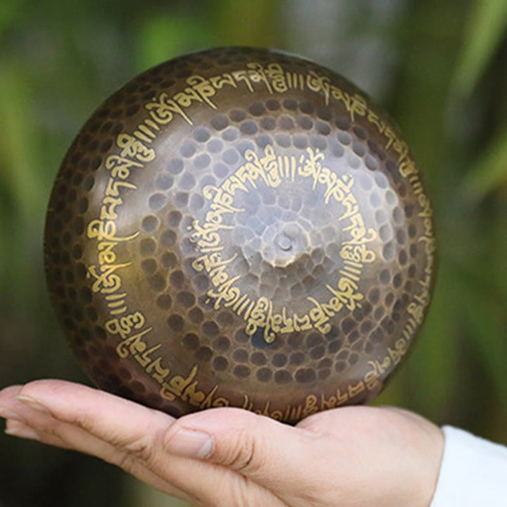 Buddha Stones Handcrafted Singing Bowl Scripture Pattern for Healing and Meditation Sound Bowl Set - image 3