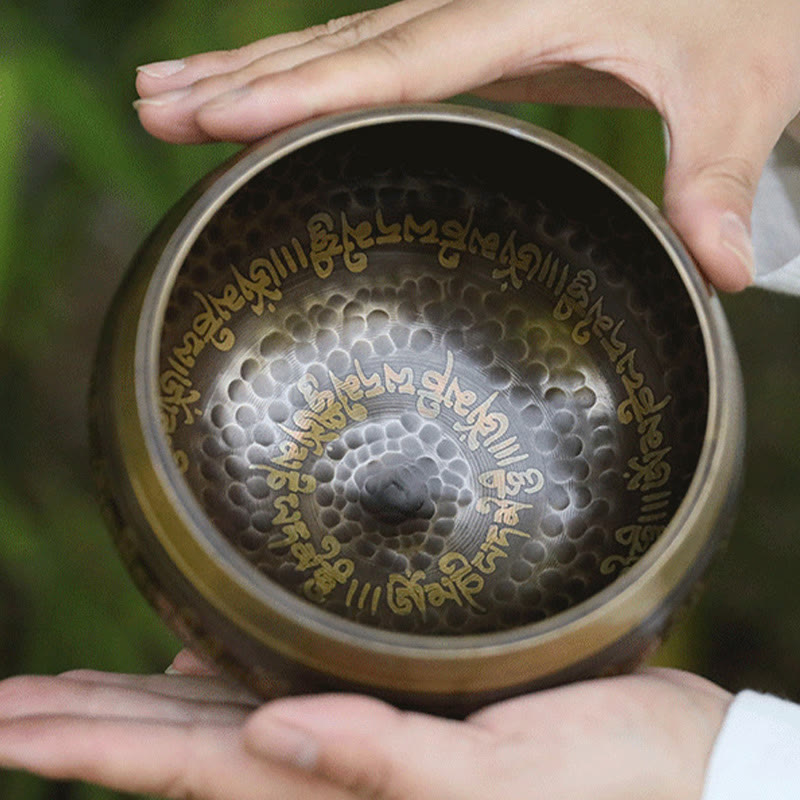 Buddha Stones Handcrafted Singing Bowl Scripture Pattern for Healing and Meditation Sound Bowl Set - image 2