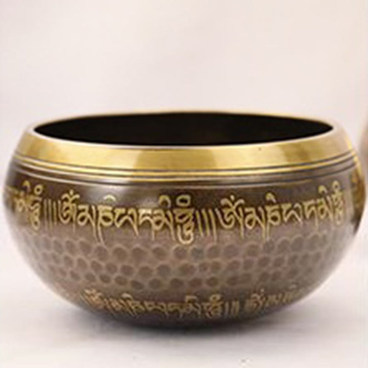 Buddha Stones Handcrafted Singing Bowl Scripture Pattern for Healing and Meditation Sound Bowl Set - image 5