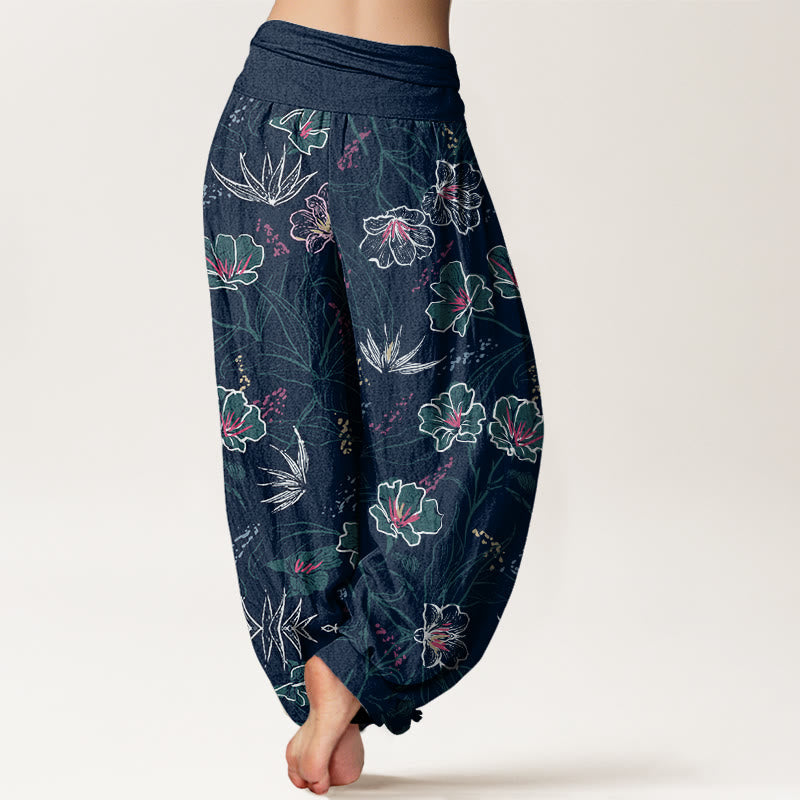 Buddha Stones Casual Tropical Flowers Foliage Pattern Women's Elastic Waist Harem Pants - image 1